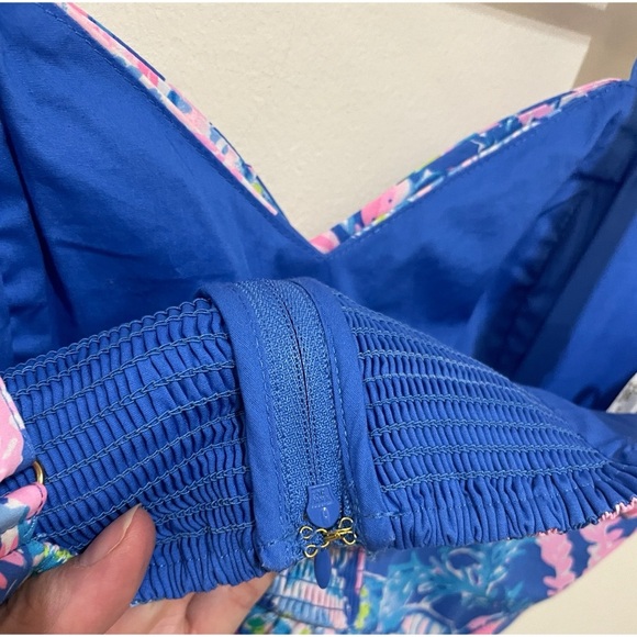 EUC Lilly Pulitzer Pink and Blue Floral Romper Mini Dress, Size 2 - Picture 14 of 16